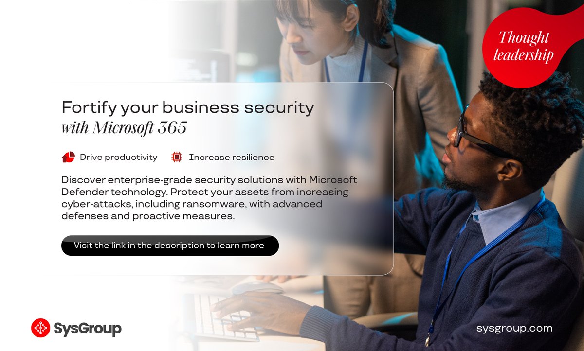 SysGroupPLC's tweet image. Protect your business from cyber-attacks with SysGroup&apos;s Microsoft Defender technology. Stay ahead of ransomware and optimize operations with advanced security solutions. Click below to safeguard your assets today.

bit.ly/3wRrqBq

#MicrosoftDefender #SysGroup