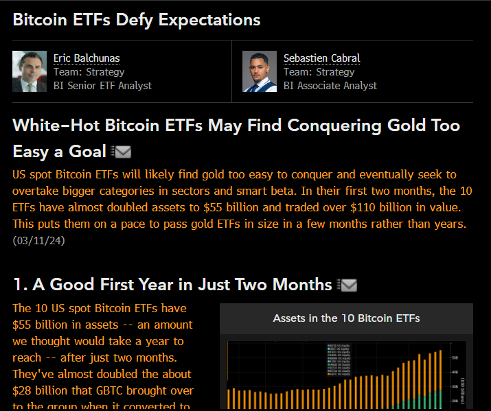 New from me on how conquering gold ETFs could be too easy a goal for the spot bitcoin ETF.. the early flows and volume are just overwhelming, sets strong foundation for growth. Ok to think bigger now.