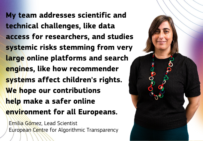 🔍Research is crucial for grasping how online platforms shape our behavior. 💡 Meet @emiliagogu, leading the Research team at the European Centre for Algorithmic Transparency, dedicated to studying and supporting EU policies on algorithmic impact.