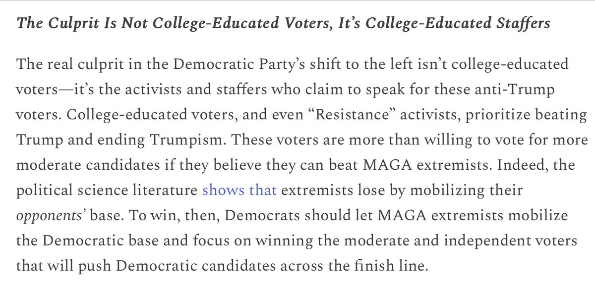 A corollary of this point is that common sense Democrats need to develop better pipelines for recruiting pragmatists to do staff and campaign work and pushing against the natural tendency for ideologues to be more interested in these roles. liberalpatriot.com/p/democrats-be…