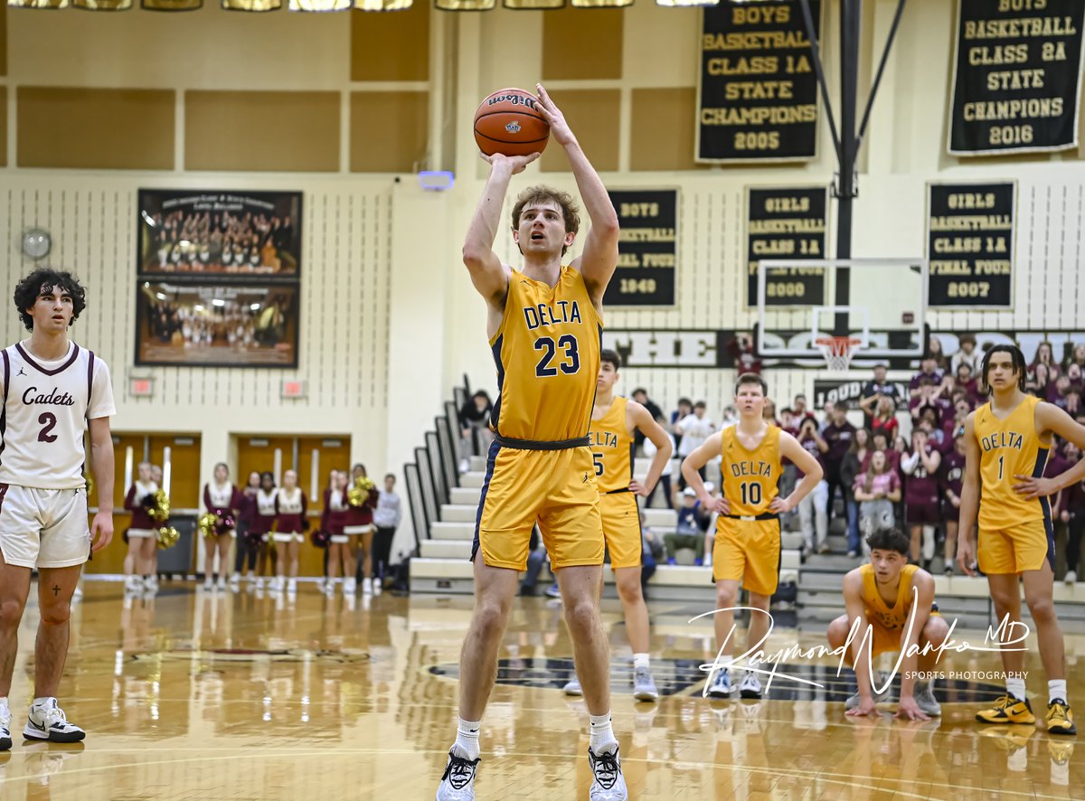 SportsNanko's tweet photo. Delta Eagles Jackson Wors #23 makes the go ahead free throw during closing seconds of the IHSAA 3A Regional 12 Game for the win against Fort Wayne Concordia Lutheran. Delta Advances to Semi-State against Fairfield at the Berry Bowl.
@DeltaEagles_  @DeltaEaglesBBB @JacksonWors https://t.co/GwUmPwQO2s