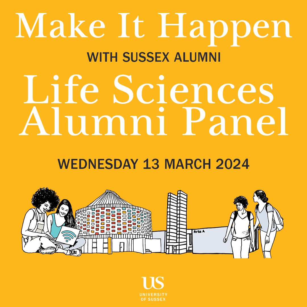 Don't miss the Life Sciences Alumni Panel taking place on Wednesday 13 March. At this online session, you will meet a range of Sussex alumni speakers to offer you advice for breaking into the field of Careers in Life Sciences. Book your place now: careerhub.sussex.ac.uk/students/event…