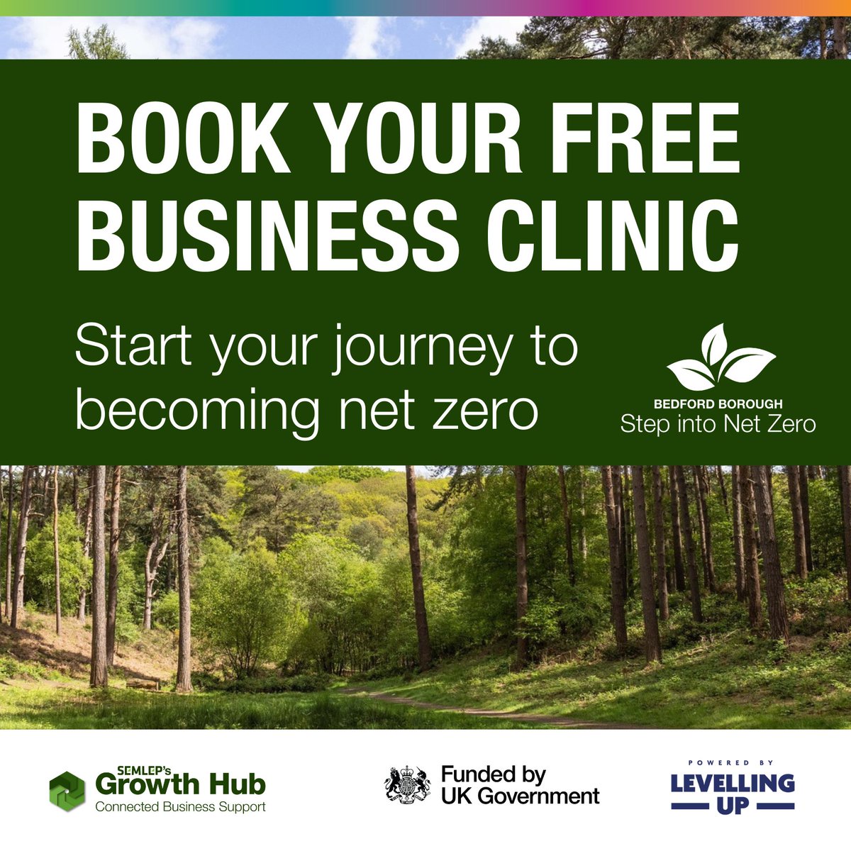 🌱 Book your FREE 30-minute business clinic and start your #NetZero journey today: semlepgrowthhub.com/step-into-net-… Through business clinics, workshops and funding opportunities, 'Step into Net Zero' guides businesses across the #Bedford Borough region along their pathway to net zero.