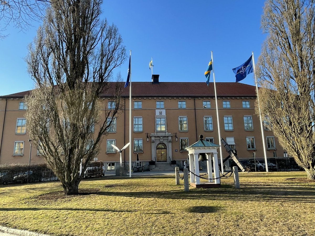 The #NATO flag flying proudly at the Swedish Defence University today!