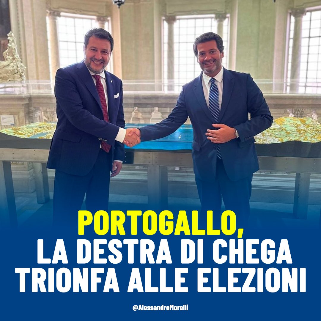 Congratulazioni all’alleato André Ventura per il grande successo di Chega, pronto a diventare decisivo per la formazione di un governo di centrodestra in Portogallo. Un ottimo segnale anche per l’Europa, dove finalmente il vento sta cambiando e le ideologie passeranno in secondo…