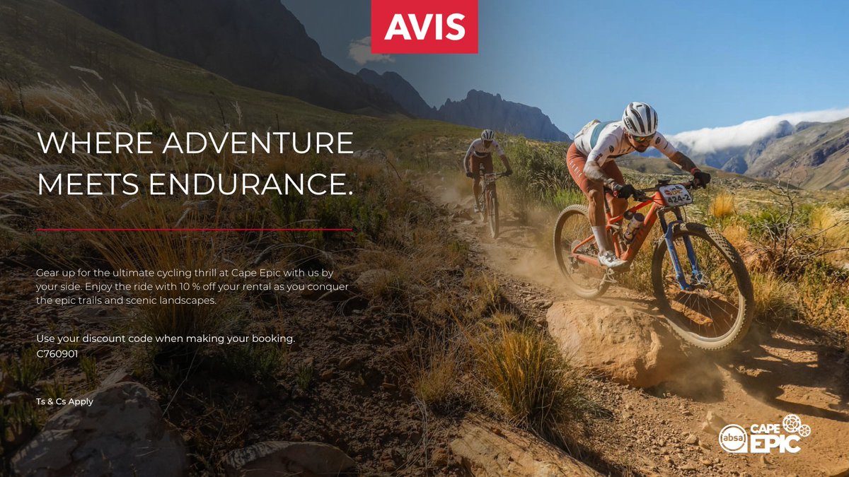 Ready to take on @CapeEpic  like a pro? Enjoy 10% off your rental and elevate your riding experience.

#CapeEpic #InspiringBetterJourneys #Avis