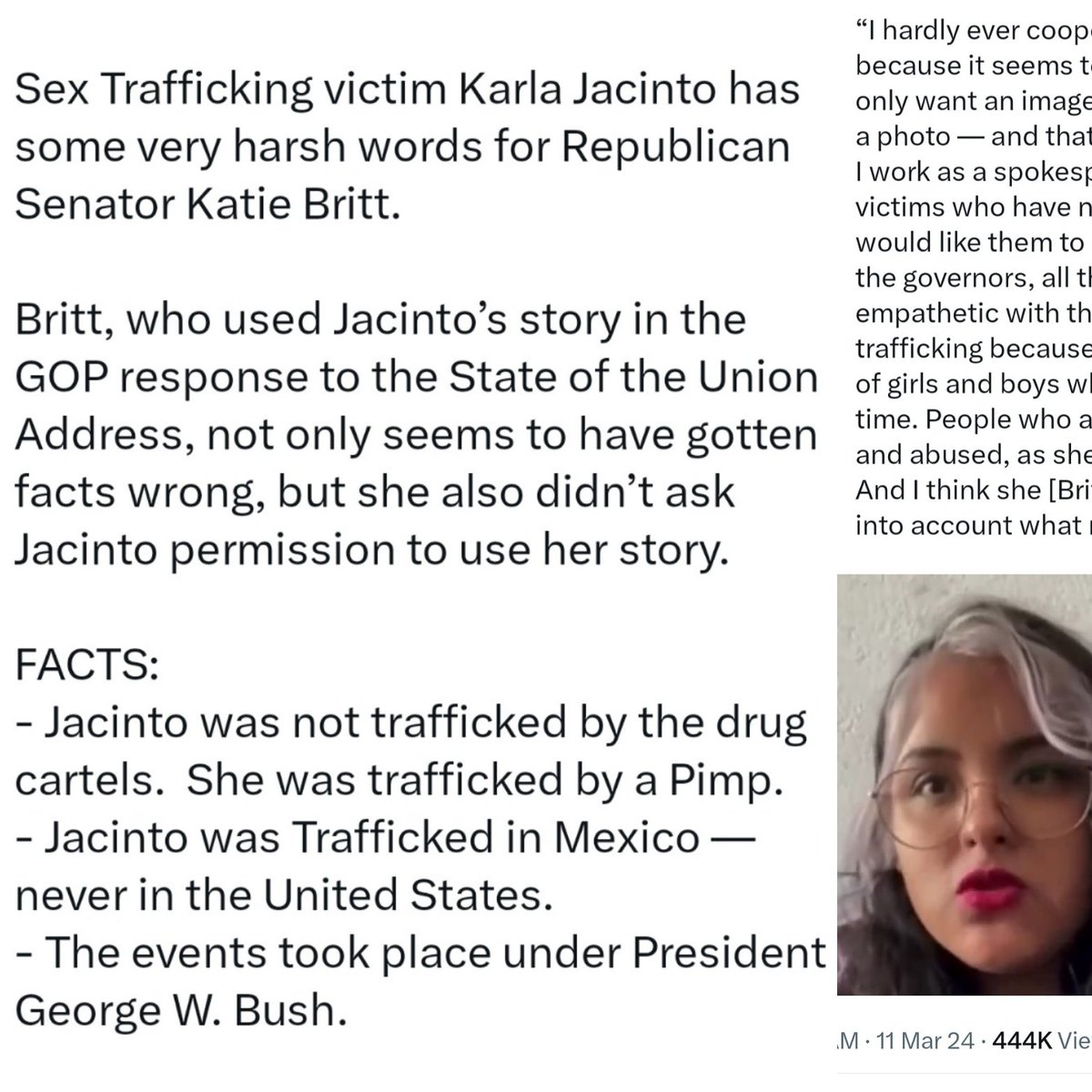 I am so glad she came forward to clarify how her story is being used for political purposes without her permission.  #humantraffickingawareness #labortrafficking #sextrafficking #politics