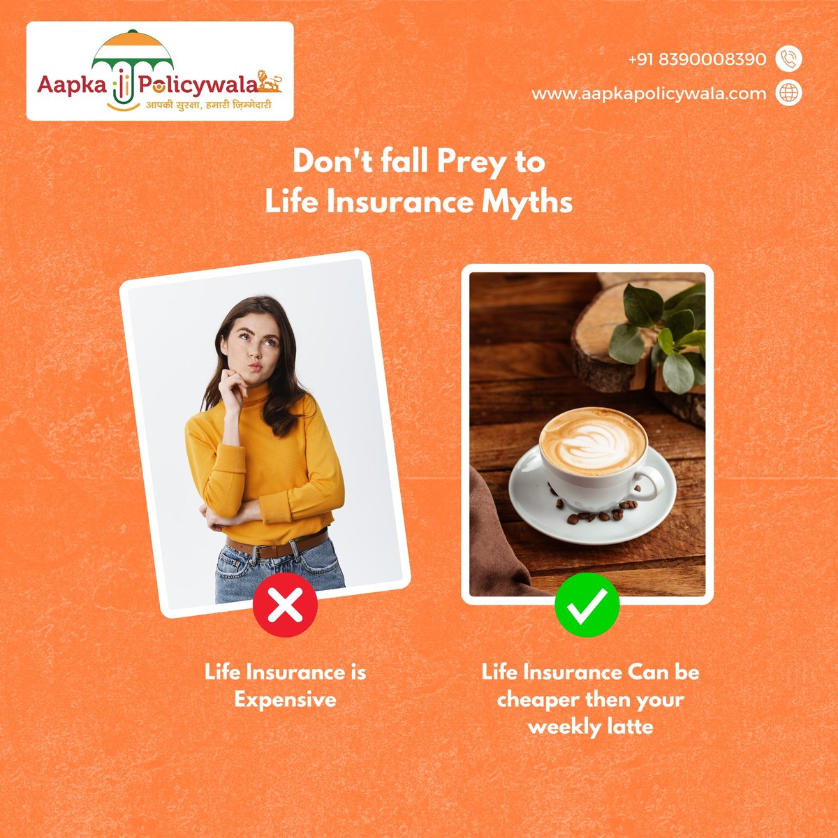 aapkapolicywala's tweet image. Think life insurance is too expensive? 🤔 It can be cheaper than your weekly latte! ☕ Don't let myths hold you back from protecting your future. #LifeInsuranceMyths #SecureYourFuture #lifeinsurancematters #lifeinsurancepolicy #lifeinsuranceawareness