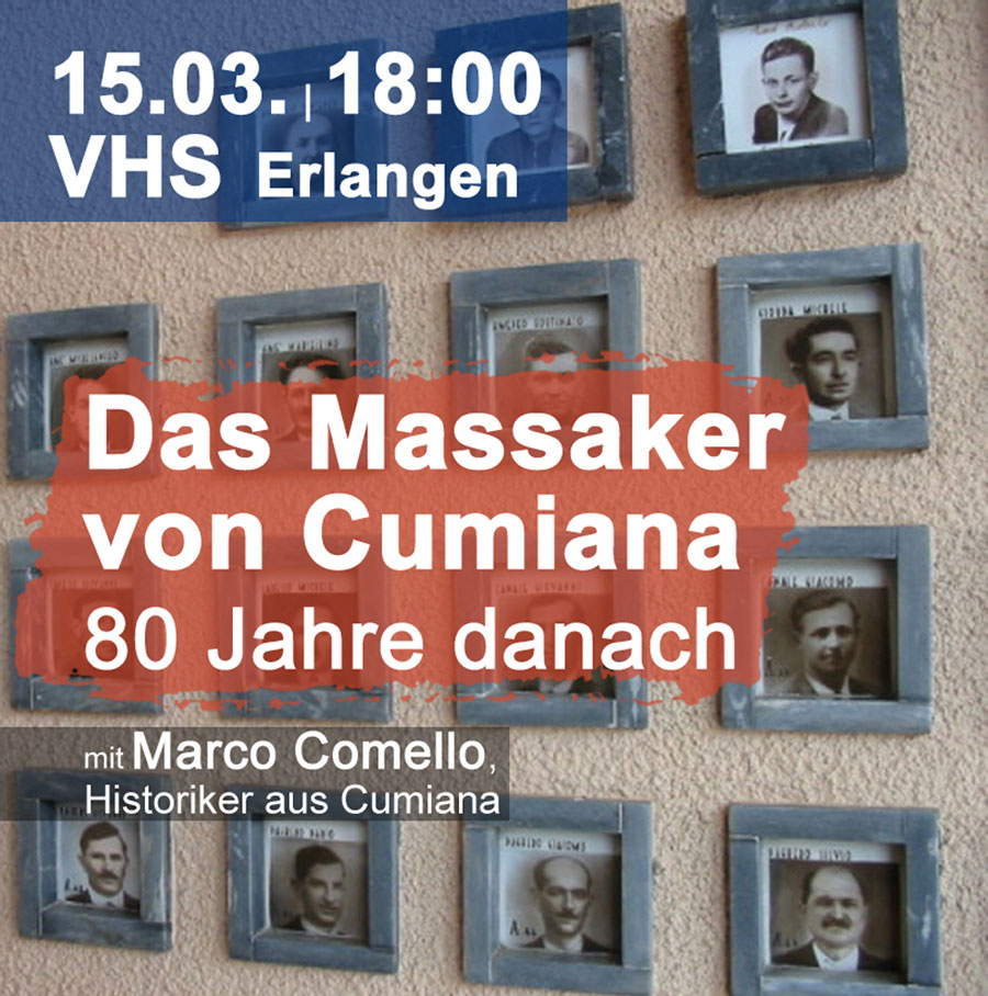 Das Massaker von #Cumiana, 80 Jahre danach. 15.03. | 18:00 | VHS | #Erlangen - mit Marco Comello, Historiker. Am 3.4.44 wurden in Cumiana 51 Zivilisten von einer SS-Einheit ermordet. Das Massaker prägt die Menschen in dort bis heute. Infos zu Cumiana:
kurzelinks.de/f7ul