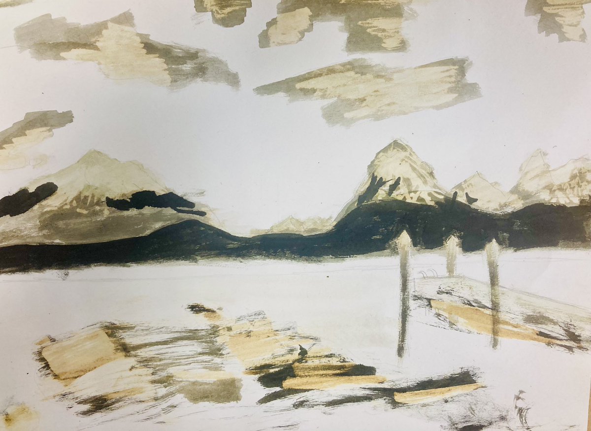 Ink and bleach washes for atmospheric landscape with S3 @StMungosAcademy