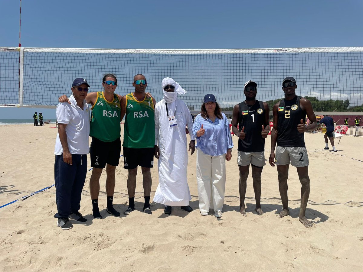 The SA Beach Volleyball Team won their second game at the 13th African Games taking place in Ghana, Accra. The SA Team defeated Mozambique by 2-0 (21-15, 24-22). 
Good-luck boys on your quarterfinals 🇿🇦
#cantstoptherise🏐 #TeamSA #AfricanGames  #ForMyCountry 🇿🇦