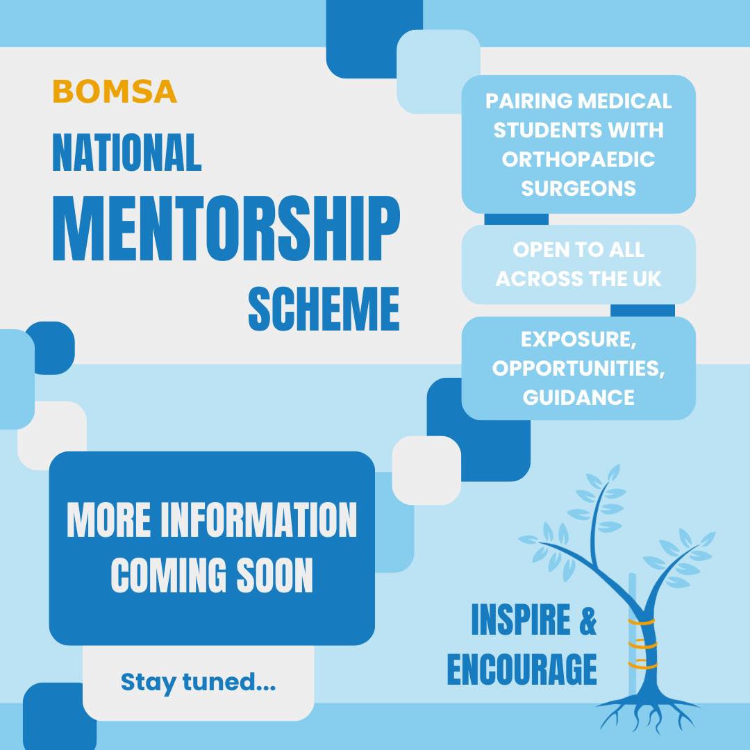 🚨🚨 We are very excited to launch the first-ever National Mentorship Scheme for medical students interested in Trauma & Orthopaedics! 🤩 Stay tuned for details - we can’t wait to tell you more… #NationalMentorshipScheme #BOMSA #UK #Orthopaedics #MedicalStudents