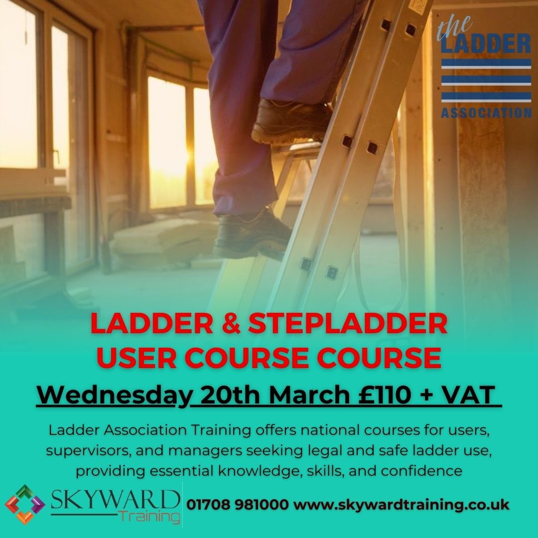 A half-day course designed for those who use ladders and step ladders during their day-to-day work 🪜👍🏼✨ Join our next available Ladder & Step Ladder User Course on Wednesday 20th March for just £110 + vat 

01708 981000
skywardtraining.co.uk 
#ladderassociation #laddercourse