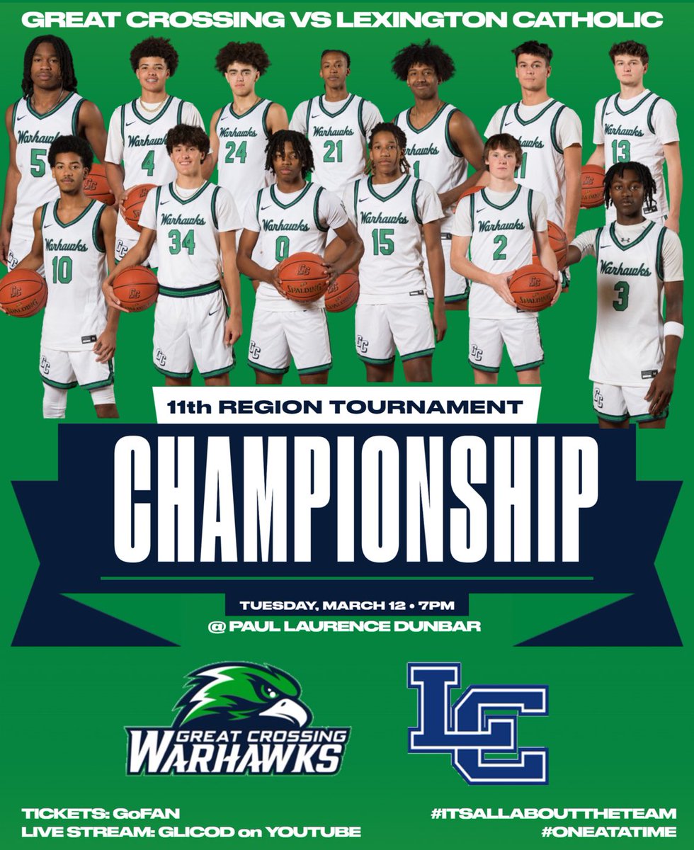 Warhawks play Lexington Catholic tomorrow (Tuesday) in the 11th Region championship game. Tip - 7 pm at PL Dunbar. Get your ticket now (it will sell out): gofan.co/event/1439056?… If you can’t make it in person, check out the live stream on Glicod via YouTube. Go Warhawks!!!