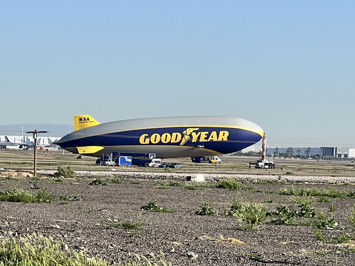 The Goodyear Blimp is in Goodyear, Arizona today!!! Fun fact, as pointed out in the All-America City presentation of 2008, Goodyear, Arizona is the only city named after a tire company! 🛞 @GoodyearBlimp #GoodyearAZ