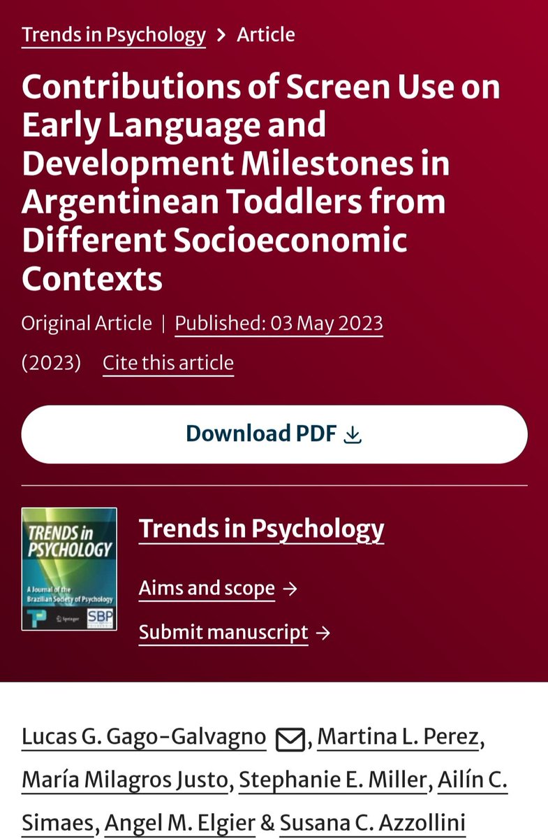 Les comparto este artículo que publicamos desde nuestro Laboratorio de Cognición y Políticas Públicas, como parte del proyecto en <a href="/CONICETDialoga/">CONICET Dialoga</a> de Lucas Gago Galvagno sobre el efecto del uso de pantallas en infantes. Pueden descargarlo aquí: link.springer.com/article/10.100…