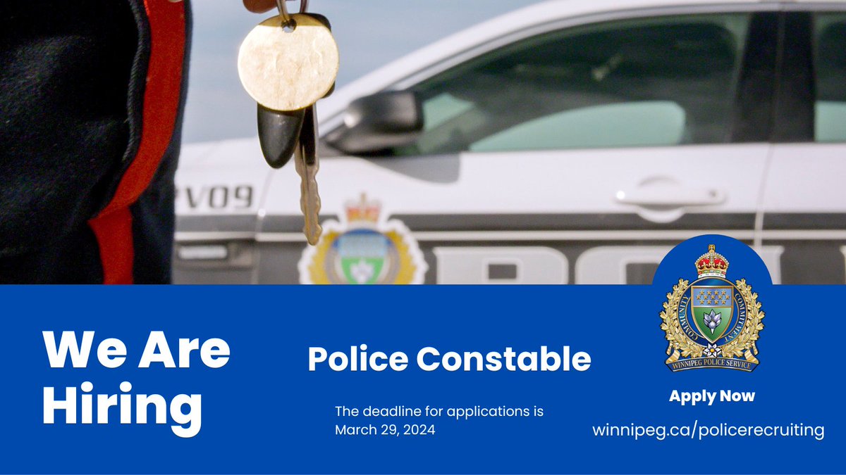 We're hiring for the position of Police Constable. The deadline for applications is March 29, 2024. careers.winnipeg.ca/psp/cgext/EMPL…