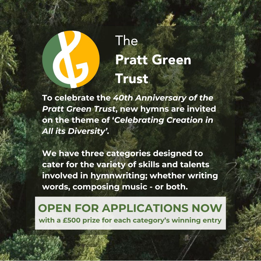 The Pratt Green Trust have a hymn writing competition with categories that cater to a variety of skills and talents. Find out more here: hymncomp.prattgreentrust.org.uk