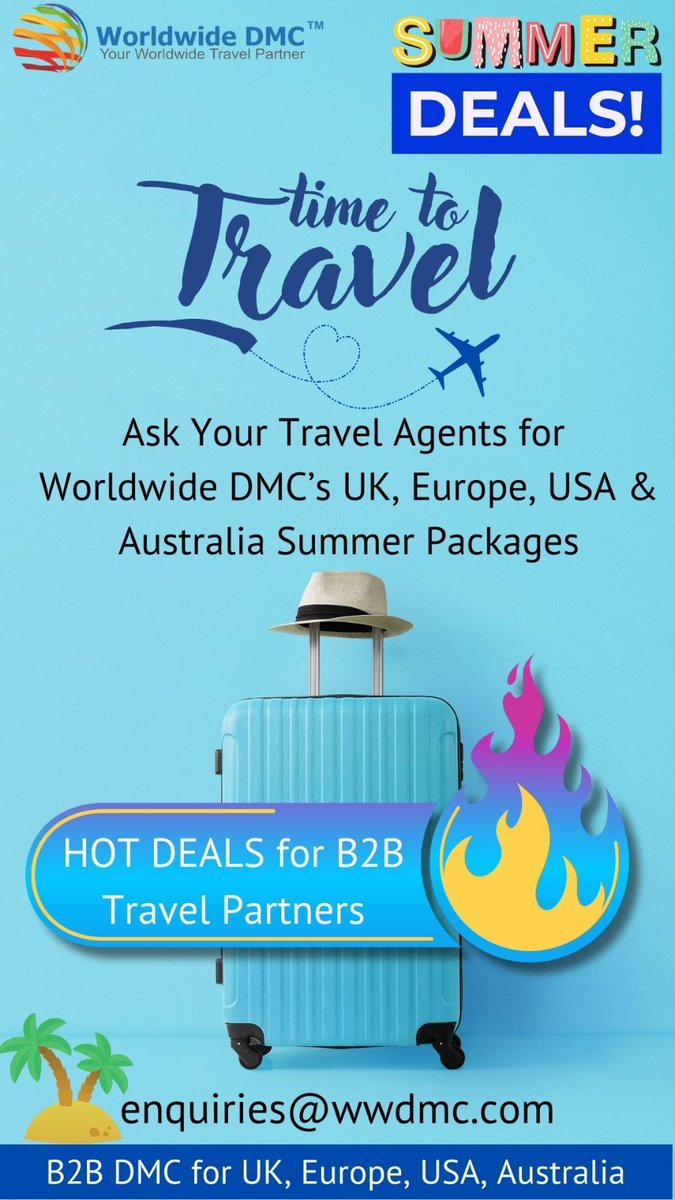 ☀️ Worldwide DMC's Summer Sale is Here! Get ready to soak up the sun with Worldwide DMC's incredible Summer Deals! Unbeatable Holiday Packages to: UK, Europe, USA & Australia Contact your Tour Operator or Travel Agent today and ask for Worldwide DMC's Summer Specials.