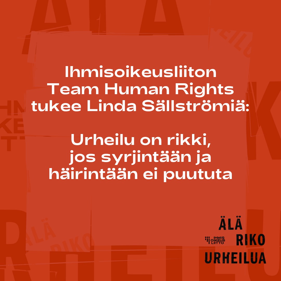 Olemme yhdessä @LindaSallstrom tukena 🤜🤛

@ihmisoikeus 
#ÄläRikoUrheilua #KrossaInteIdrotten #DontBreakTheGame 
#TeamHumanRights 

@FPAFinland