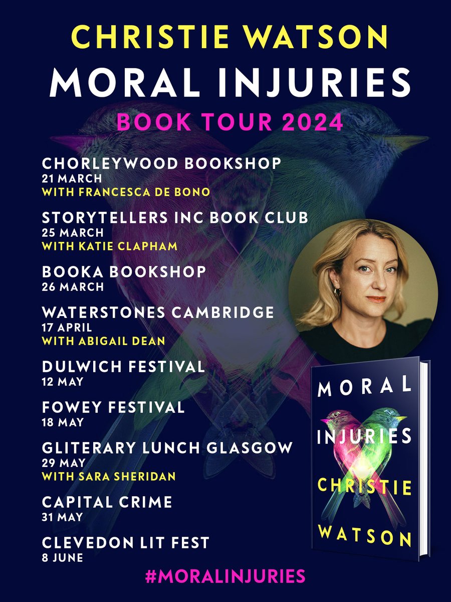 We're now just days away from MORAL INJURIES being published and Christie Watson is going on tour to discuss her brand new heart-pounding thriller about secrets, lies, morals and medicine. 🖤