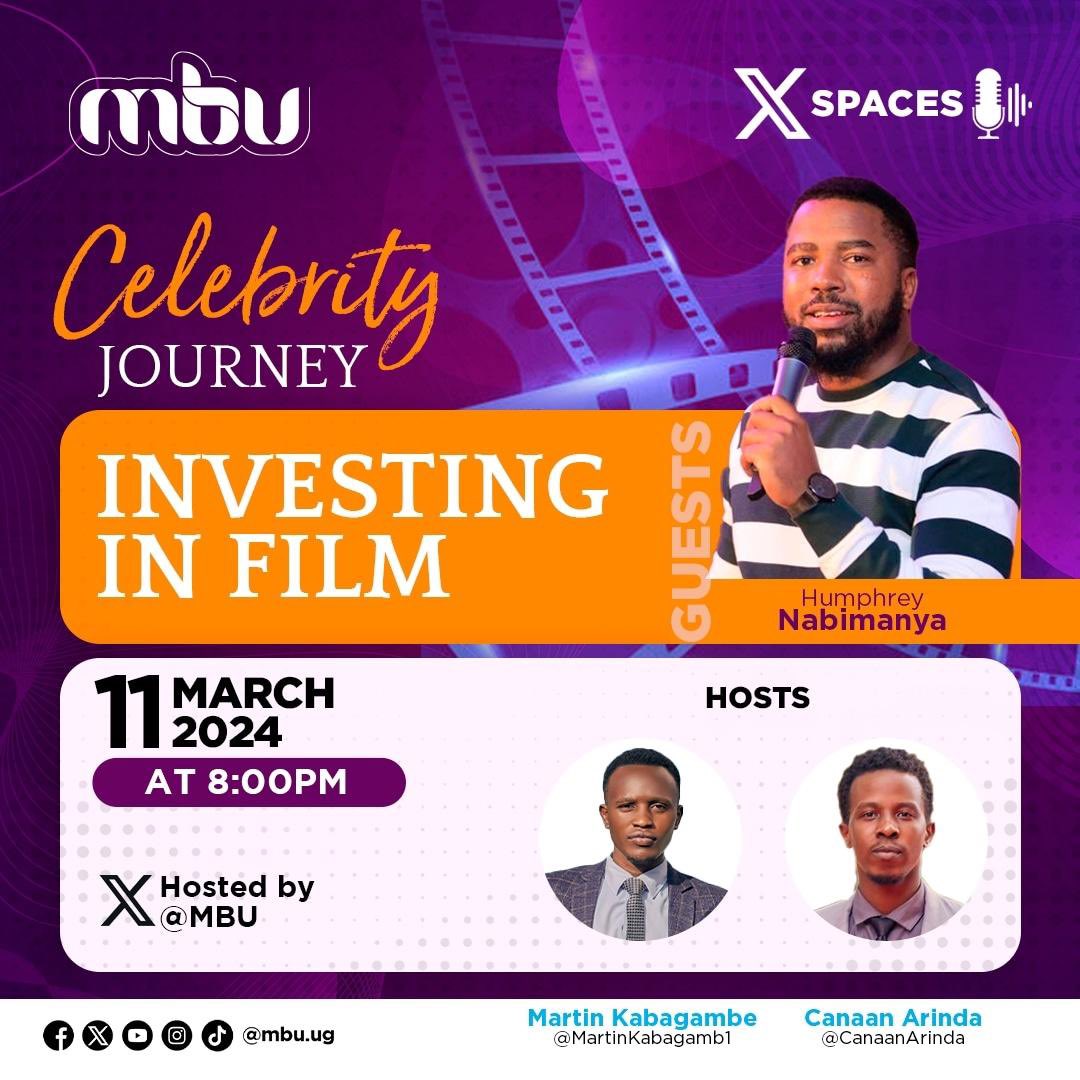 Don't miss @HermanNamanya in a conversation about Investing In Film on tonight's twitter space, hosted by @MBU at 8:00PM.

#CelebrityJourney | #CinemaUg