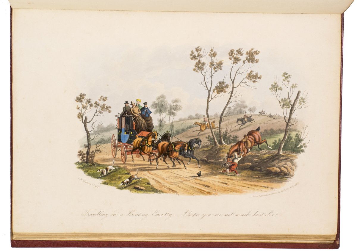 ForumRareBooks's tweet image. Our #rarebook of the day is Charles B. Newhouse's "The roadsters album" (London, 1845) in a wonderful #binding made for the well-known #bookcollector Henry Arthur Johnstone. 

16 beautiful #aquatints humorously depicting mishaps horse carriage #travel. 

#horses #bookbinding #art