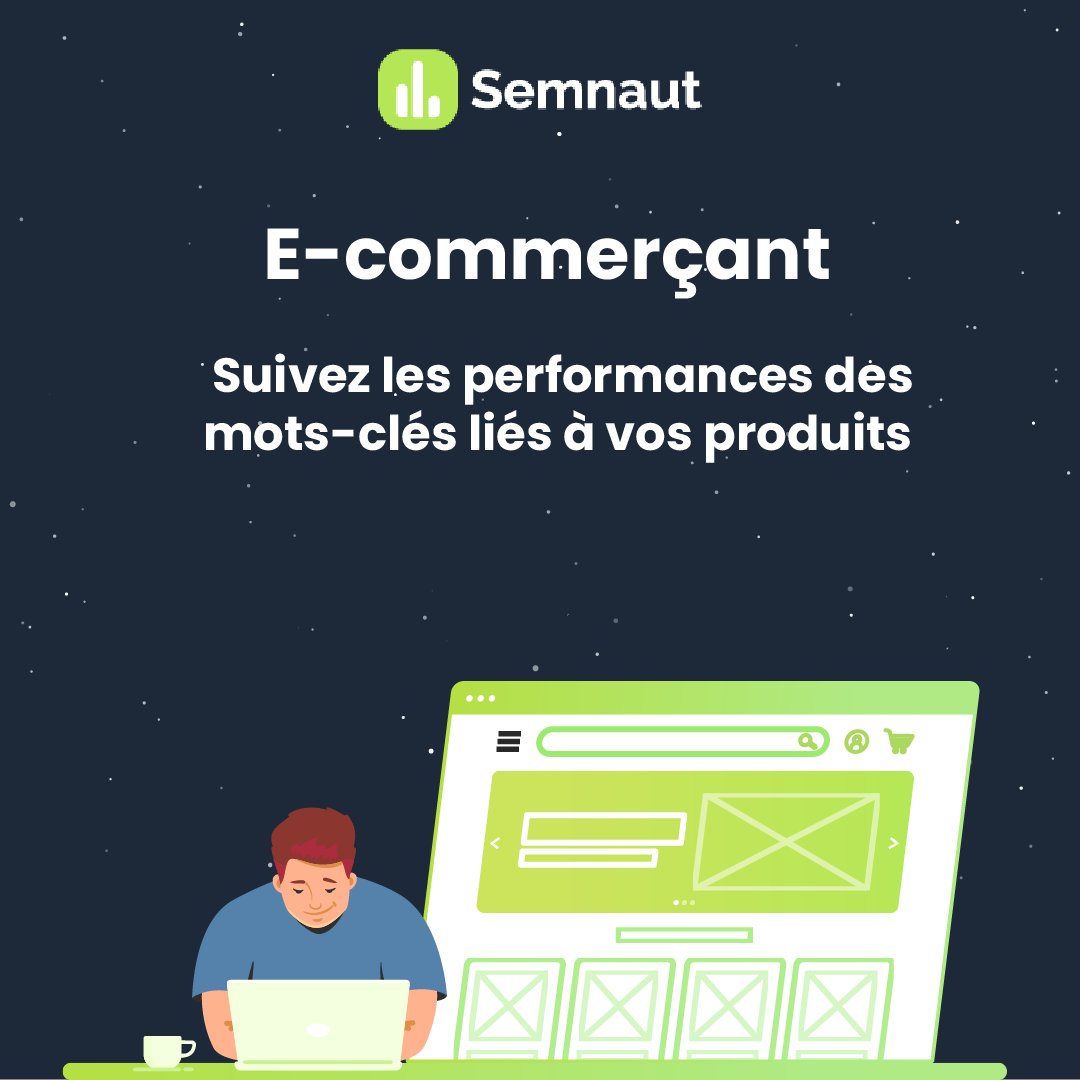 E-commerçants, dominez votre marché avec Semnaut ! 😉

Ajoutez votre premier site et recevez gratuitement un audit SEO Onsite avec des suggestions d’amélioration pour augmenter votre visibilité !

Ensuite, suivez les performances de vos mots-clés liés à vos produits et découvrez