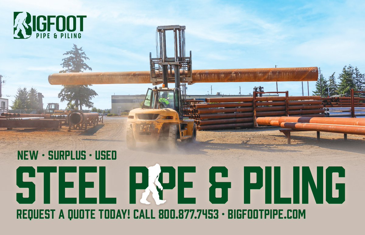 buckmag's tweet photo. @bigfootpipe, located in Puyallup, WA is a leading supplier of new, surplus, and used steel pipe and piling products. We offer sizes from 1/4” to 120”, in numerous wall thicknesses, and with various finishes. Call 800.877.4753
#steelpipe #steelpiling #steel #pipeyard https://t.co/CHi14ROWEG
