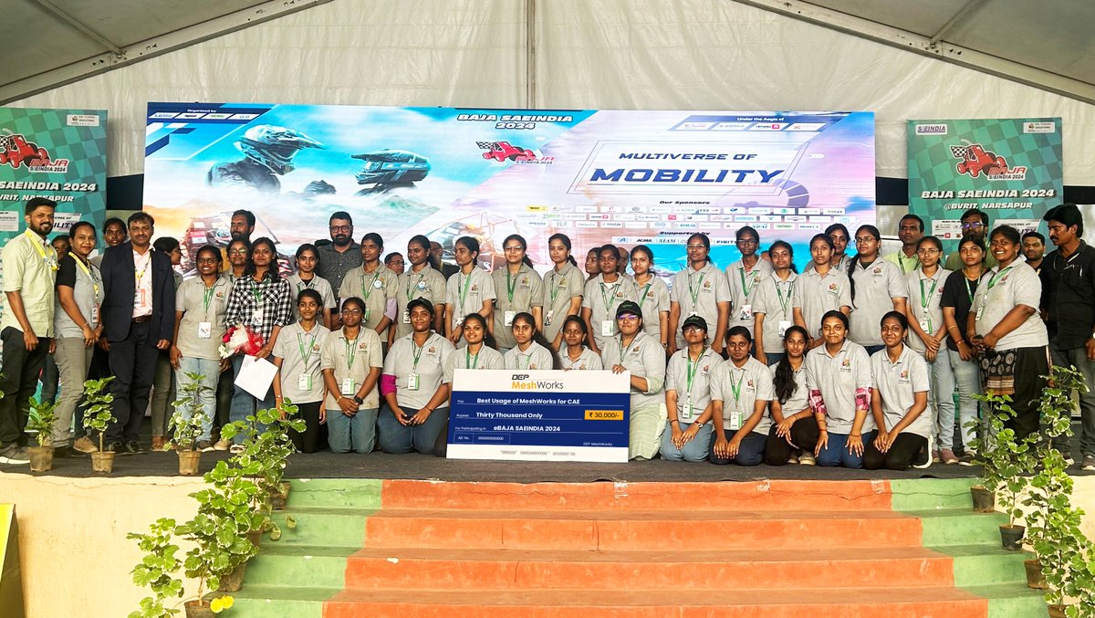 DEPUSAINC's tweet image. DEP MeshWorks awarded cash prizes to students represented the team E Ziba Racers from Shri Vishnu Engineering College for Women who participated and used #MeshWorks in the #eBAJA SAE India 2024 race in an best and effective way

#DEP #EngineeringSoftware #SmarterSolutionsRealized