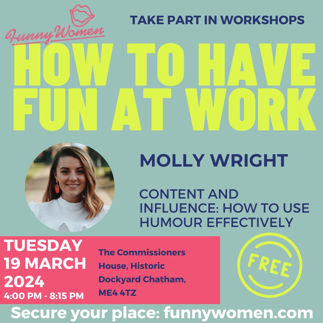 funnywomen's tweet photo. The exciting workshops you can take part in at next week's How to Have Fun at Work event at Historic Dockyard Chatham!

@KarmaCamealia
@MollyWrighttt
@Nic_Lamont
@DayzeePotter
@FSBKent

https://t.co/xkUOmuIrbl https://t.co/Fj7sW49JKm