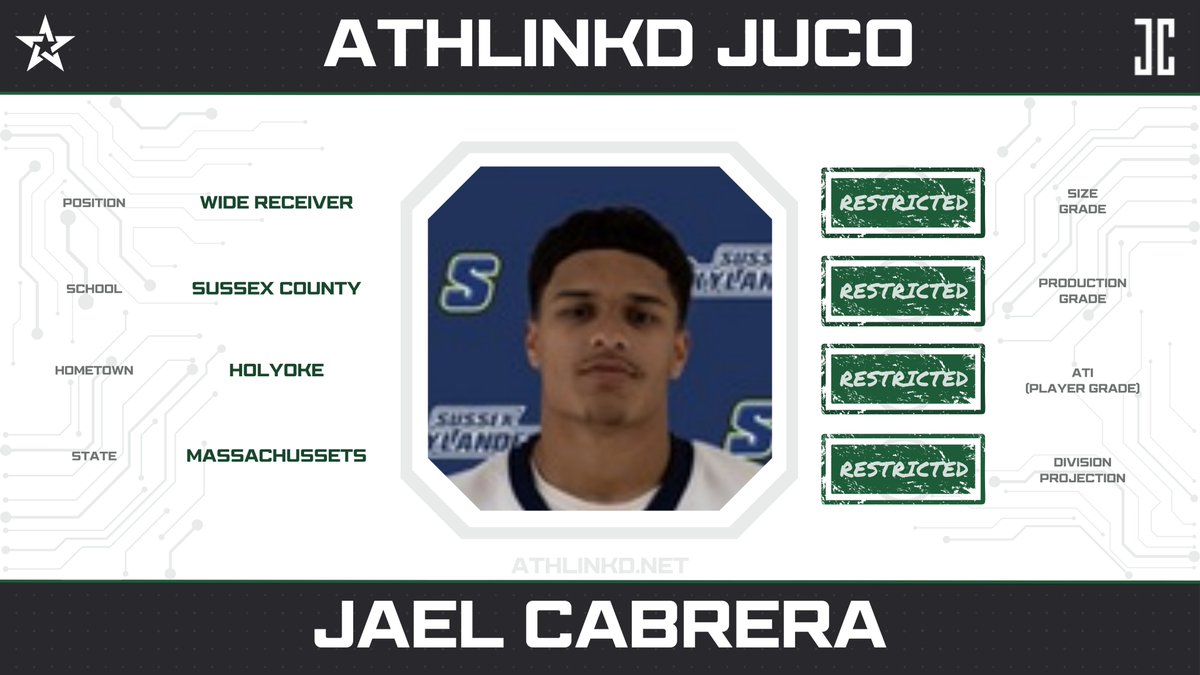 Sussex County WR Jael Cabrera (@JaelCabrera2) is an underrated prospect out of JUCO. The MA-native put up fantastic numbers during his time, including 1500+ receiving yards and 9 touchdowns.