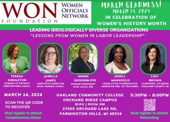 I am looking forward to moderating tonight’s Women Officials Network Foundation event “Lessons from Women in Labor Leadership”