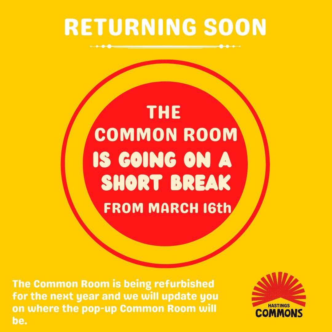 The Common Room (and Eagle House) are undergoing a big refurbishment from April. We can't wait to welcome you back to an amazing new Common Room. Please join us this Saturday (16th March) for the last Common Room hurrah between 12 - 4pm. #hastings #hastingseastsussex