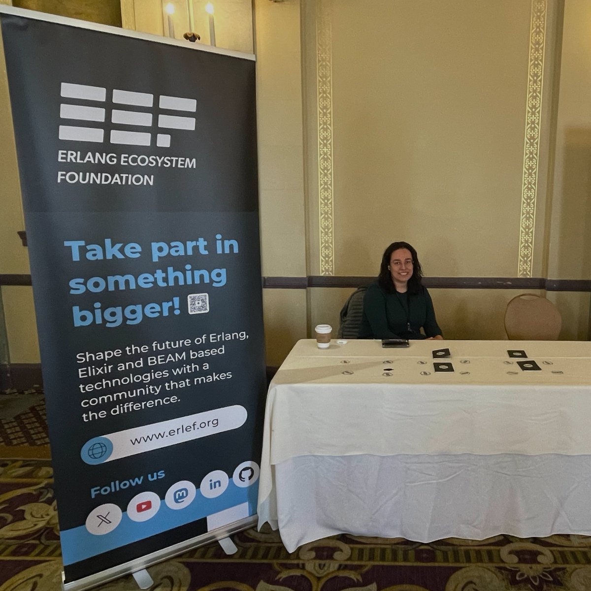 TheErlef's tweet image. Take part in something bigger! 🚀

What a great time we had at @CodeBEAMio! Thank you all for joining @miriampena&apos;s talk on the 5th anniversary of EEF to learn more about our Foundation ❤️

Let&apos;s keep growing together! 🌱

#Erlang #MyElixirStatus #CodeBEAM