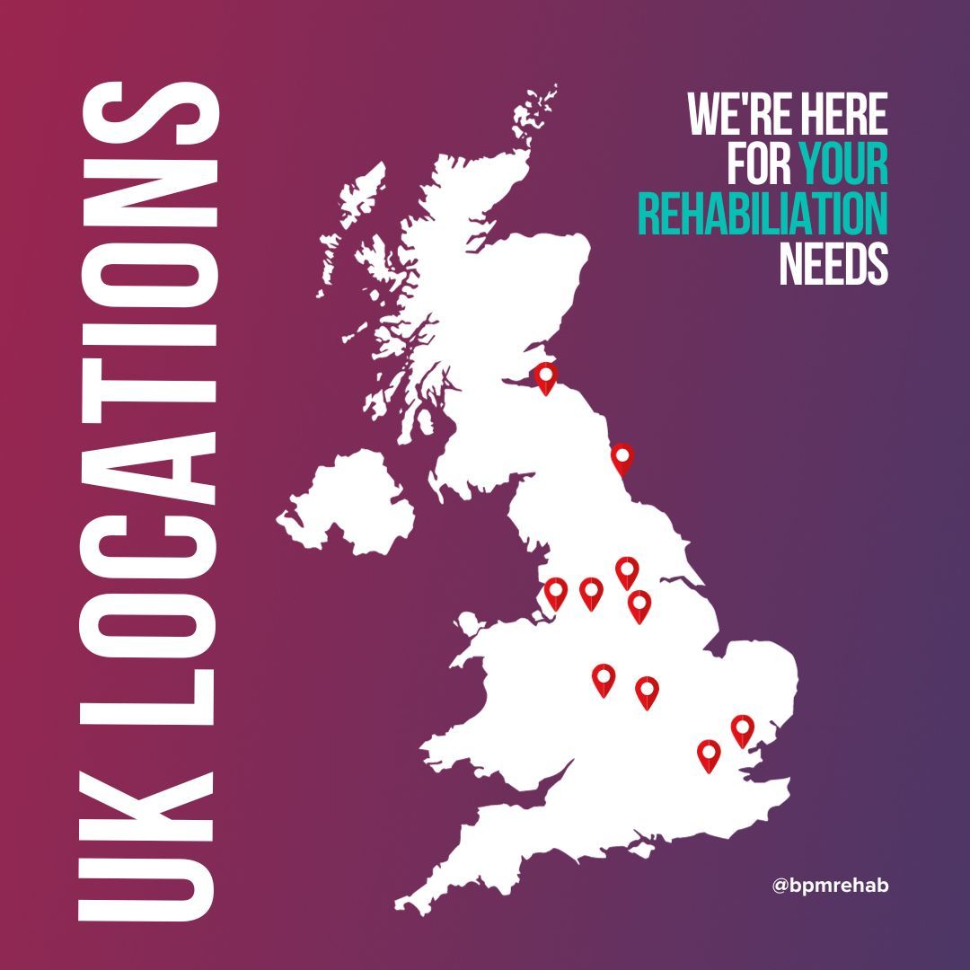 Did you know that we have bases all over the UK? ✨ Birmingham, Colchester, Edinburgh, Hampshire, Leeds, Liverpool, London, Manchester, Newcastle, Northampton and Sheffield! For more information, please contact enquiries@bpmrehab.com #ukbased #rehabservices #rehabworks