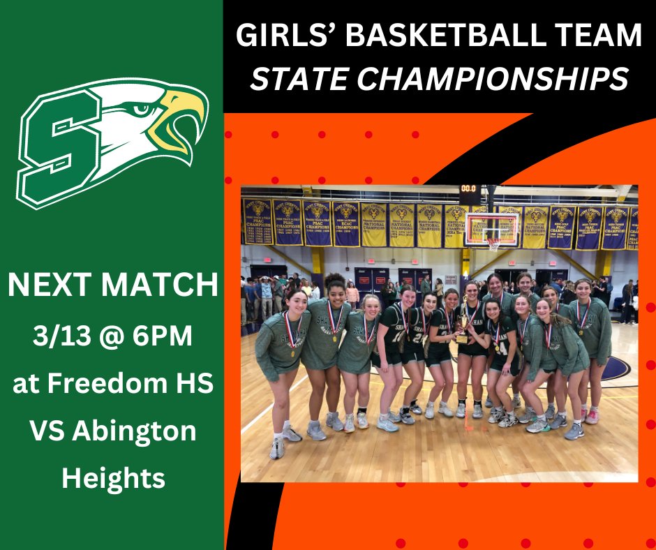 Congratulations to the girls' basketball team who defeated Mechanicsburg in the 1st round of the PIAA 5A State Championships! Come cheer on the team in the next round of the tournament as they take on Abington Heights on 3/13 at 6PM at Freedom HS. More at shanahan.org/athletics.