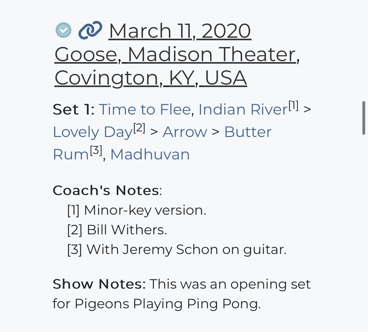 4 years ago today @goosetheband played their final live show before the COVID shutdowns opening for @pigeonsplaying at @MadisonTheater in Covington, KY.  All of the cancelled shows are listed in @elgoosenet