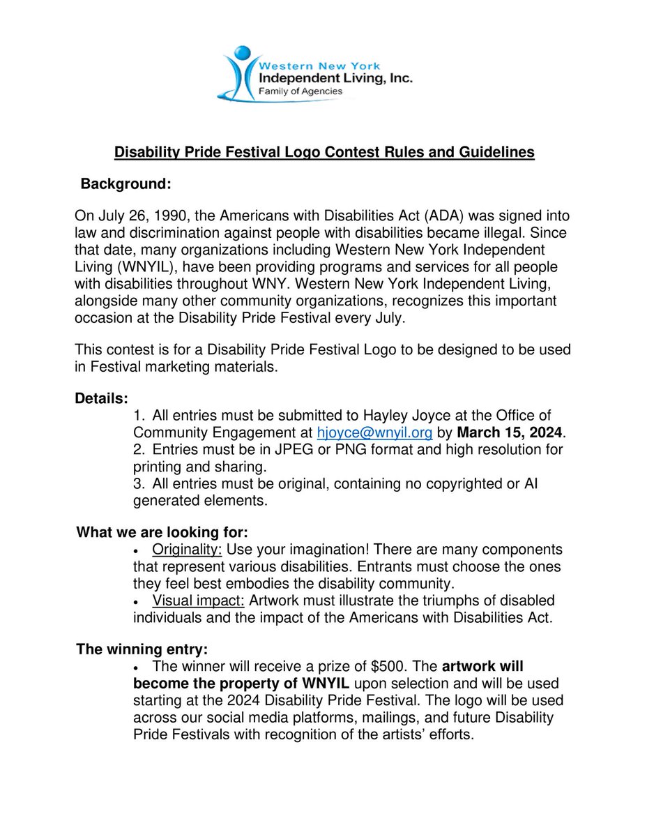 There's still time! If you or someone you know is an artist or graphic designer, please feel free to propose a new logo for us to use at our Disability Pride Celebration! The deadline for entries is this Friday, March 15th! More details below.

#DisabilityPride