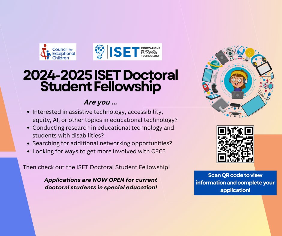 Check out the ISET Doctoral Student Fellowship! Applications are NOW OPEN for current doctoral students in special education! forms.gle/hpiqbVLNYcdRnY…