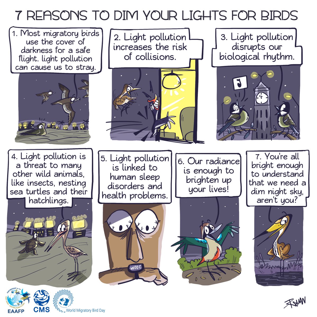 Here are 7⃣ reasons why you should dim💡 the light.

🦉🏙️🌆

via @wmbd @unep_aewa @eaafp @enviroamericas @bonnconvention @ausgov

#lightpollution 💡
#ForNature 🌱
#Biodiversity 🦅