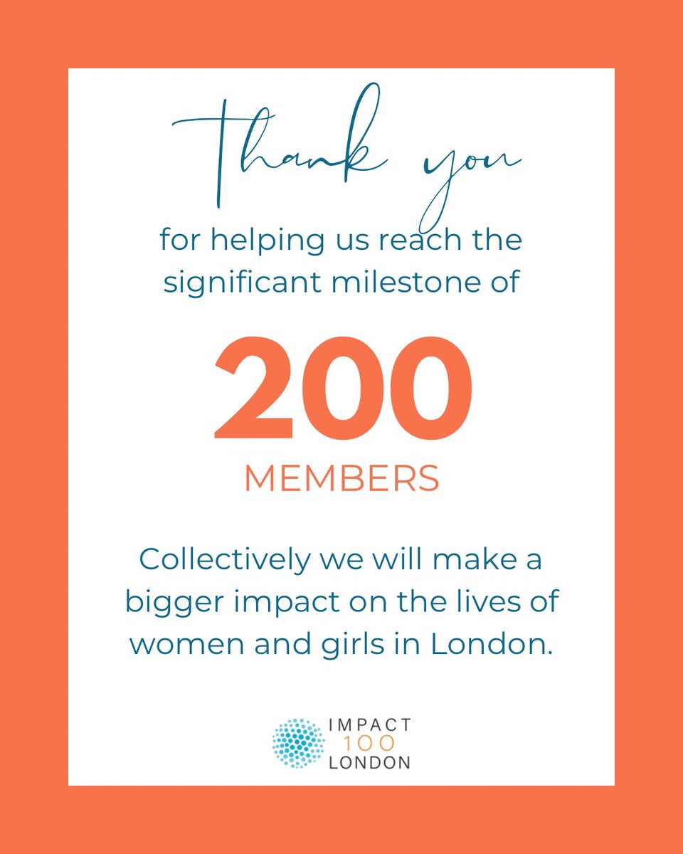 We did it! ✨

Thank you for helping us reach ⭐️200 members⭐️ - a significant milestone in #Impact100London journey. 

Collectively we will make a bigger impact on the lives of women and girls in London.

#impact100 #collectivephilanthropy #collectivegiving #impactgiving