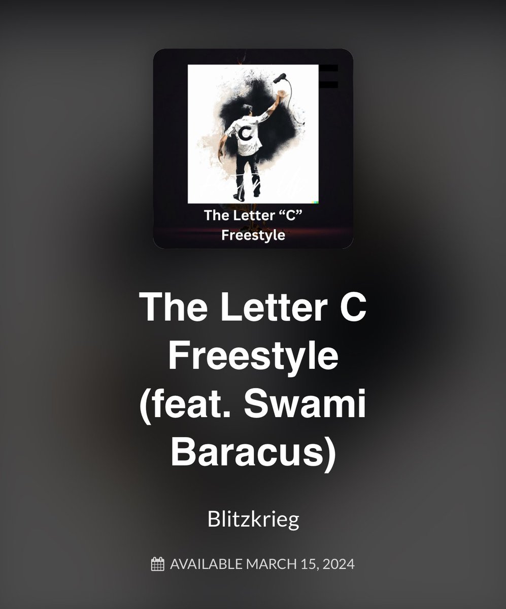 This Friday March 15 new song & video: The Letter “C” Freestyle - Blitzkrieg feat @SwamiBaracus