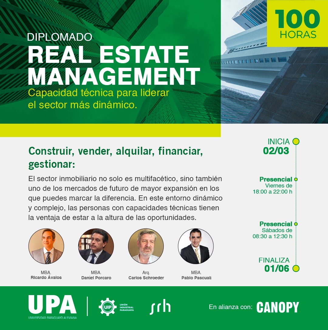 canopyparaguay's tweet photo. Diplomado Real Estate. Un “finance boot camp” para profesionales inmobiliarios y no inmobiliarios que necesitan analizar la viabilidad financiera de emprendimientos independientemente de la fase en la que este! https://t.co/ch1mPWn2Kx