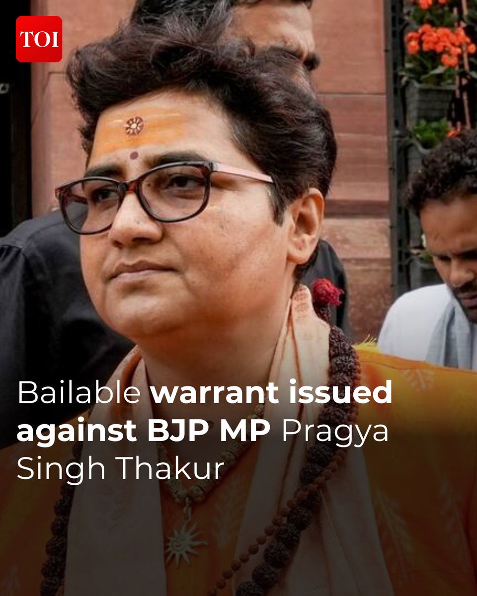 A special judge today issued a bailable warrant of Rs 10,000 against #BJP MP #PragyaSinghThakur for failing to appear before the NIA court in the 2008 #MalegaonBlastCase. Read more: toi.in/9tuBrZ/a24gk