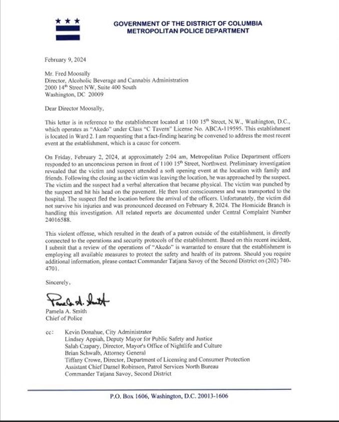 #New: Update on deadly punch outside Akedo that killed Vivek Taneja back in February. @DCGov_ABCA set to have a hearing this Wednesday on Akedo's license after @DCPoliceDept Chief cited offense 'is directly connected to operations & security protocol of establishment.' @wusa9