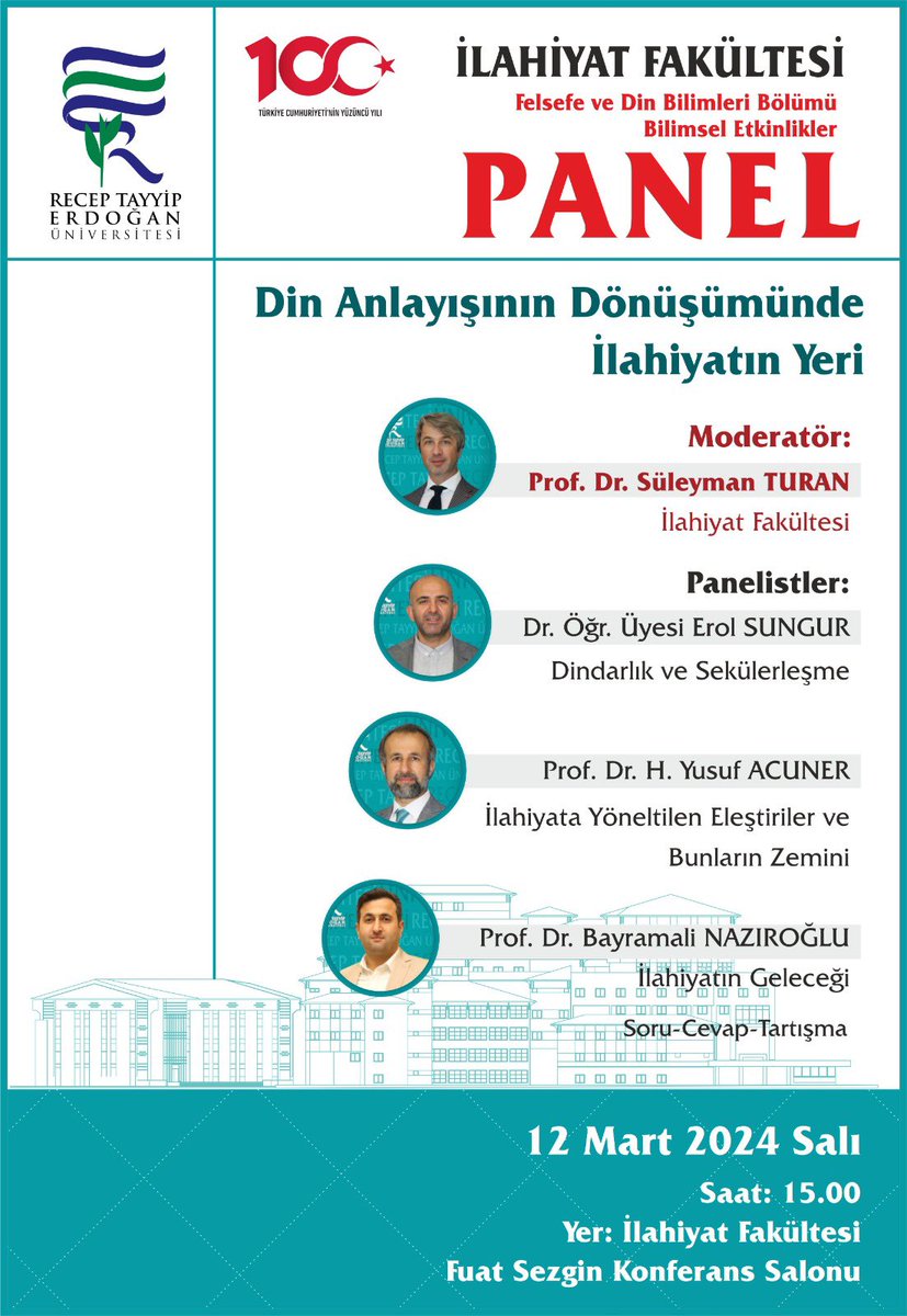 Güzel konu, alanında iyi konuklar. Vakti müsait olanlar kaçırmasın derim. 12 Mart 2024 Salı günü saat 15.00’te Fakültemiz C blok 4. kattaki Prof. Dr. Fuat Sezgin Konferans Salonunda. Bekleriz..