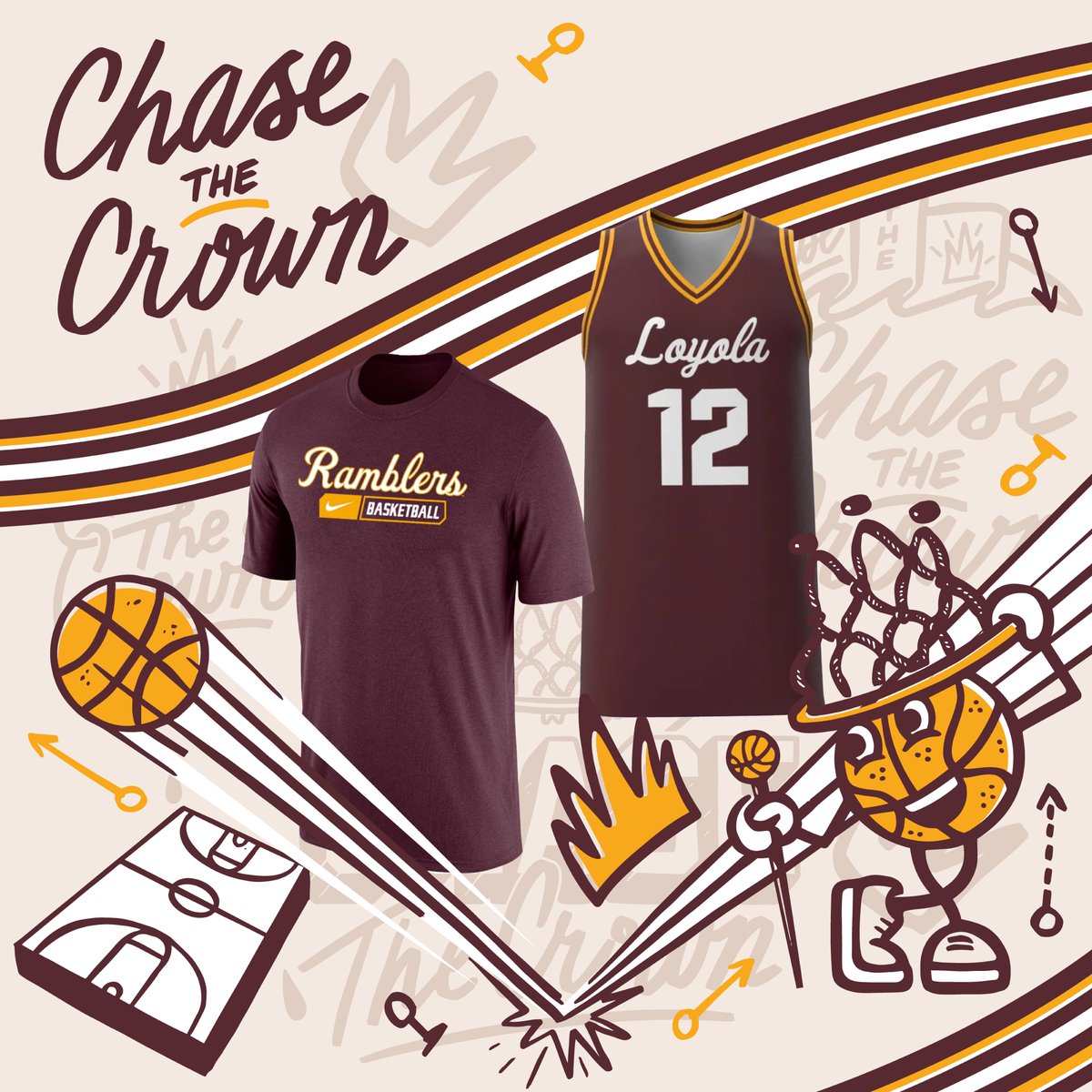 It’s go time. Cheer on your Ramblers as they Chase the Crown in the newest basketball gear at minijerzeys.com/loyola-chicago… #ChaseTheCrown👑🏀 @minijerzeys