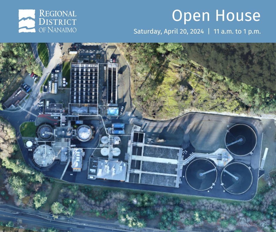 Join us at an open house at the Greater Nanaimo Pollution Control Centre, come and learn how wastewater treatment works! We are also offering facility tours at 11:15 a.m., 11:45 a.m. and 12:30 p.m. Each tour is limited to 10 people, call 250-390-6560 to reserve a spot. #RDNanaimo