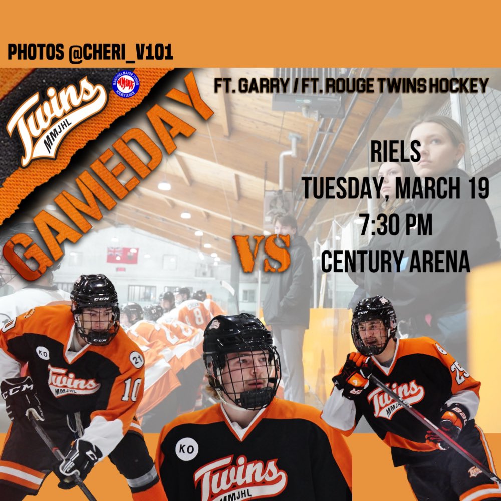MMJHLTwins's tweet photo. Round 1, Game 6

Another big game as the Twins look to win again at home vs @rielsMMJHL. 
Bring the noise and wear orange!

Tuesday, March 19
7:30 pm
Century Arena 

#GoTwinsGo https://t.co/YHb1HR1tB1
